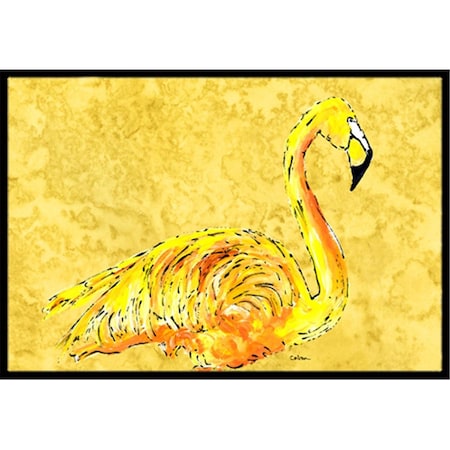 Carolines Treasures 24 x 36 in. Flamingo On Yellow Indoor Or Outdoor Doormat 8872JMAT